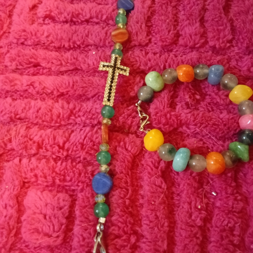 Colorful Beaded Bracelet Set with Cross Charm